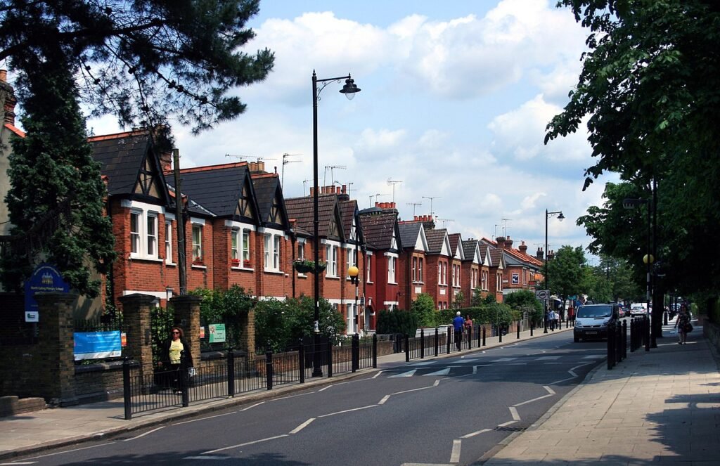 Brentham residential street in West London with period family homes, tree-lined roads and quiet suburban surroundings